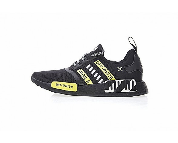 Off-Weiß X Adidas Nmd R_1 Boost Ba7787 Unisex Schuhe Schwarz & Weiß & Lime Grün