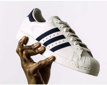 Weiß & Tief Blau Schuhe Adidas Originals Superstar 80S B25964 Unisex